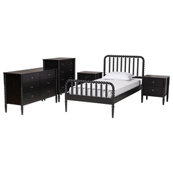 Baxton Studio Lucera Mid-Century Black Full Size 5-Piece Bobbin Bedroom Set